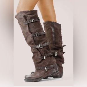 A.s.98 Shaylynn Fondente Buckled Over the Knee Fashion Leather Boots Size 39